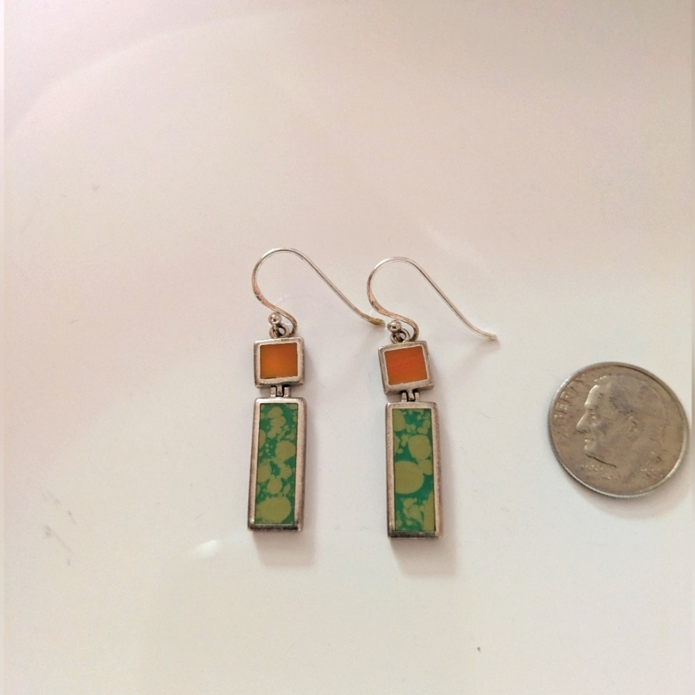925 Silver & Turquoise Earrings.  Rare Find.  Green Variscite Turquoise & Mojave
